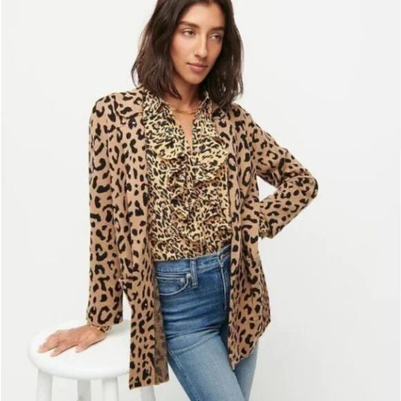 J. CREW Sophie Open Front Sweater Blazer Leopard Sz XXS {3C4} - Picture 1 of 8